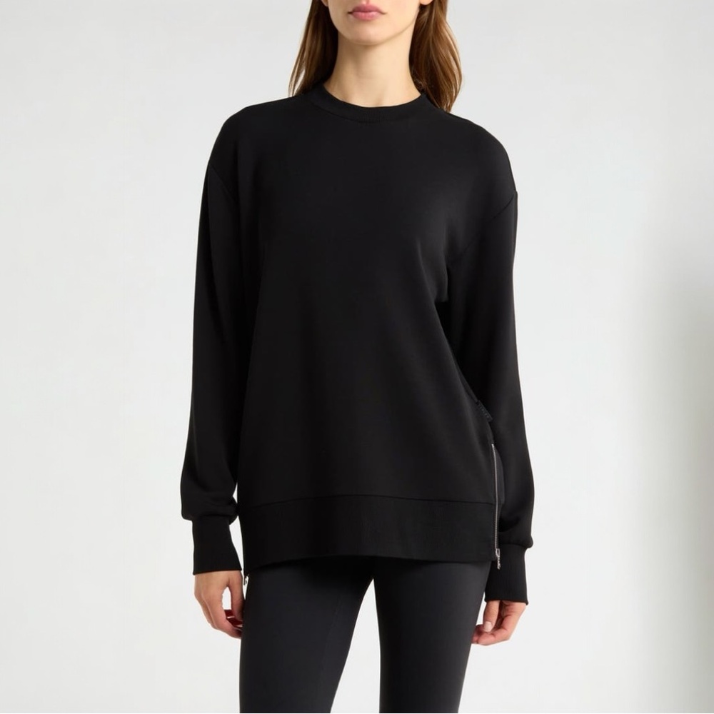 Varley Gabriella Oversized Sweatshirt Black DoubleSoft Zip Hem M/L